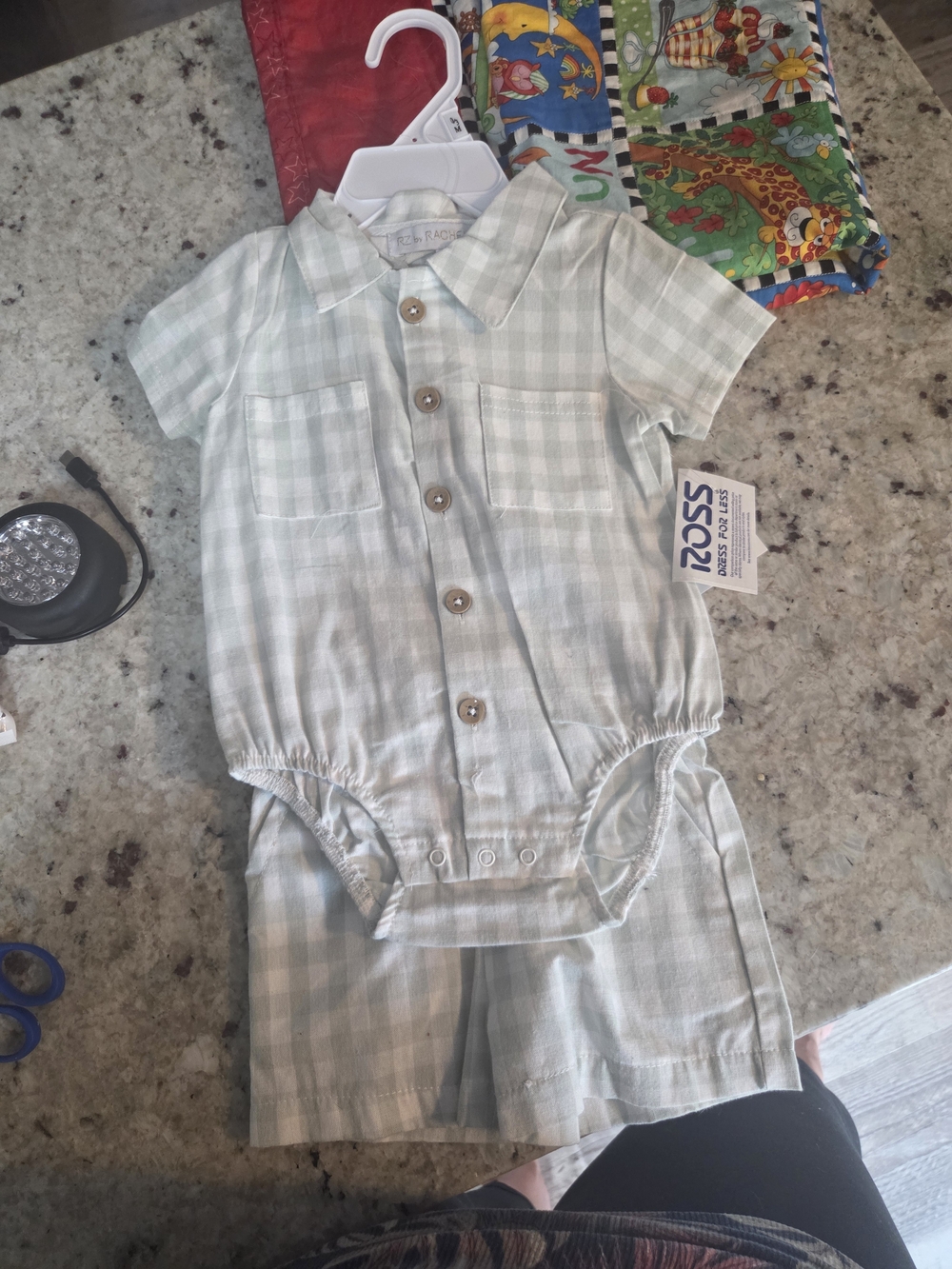 Rachel Zoe Light Green Plaid Button Romper with Shorts